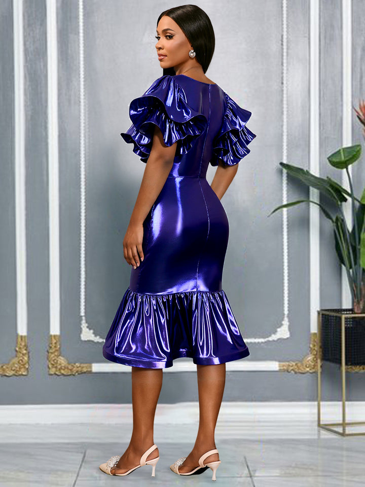 Damen glamouröses Abendkleid mit voluminösen Rüschensäumen Drune