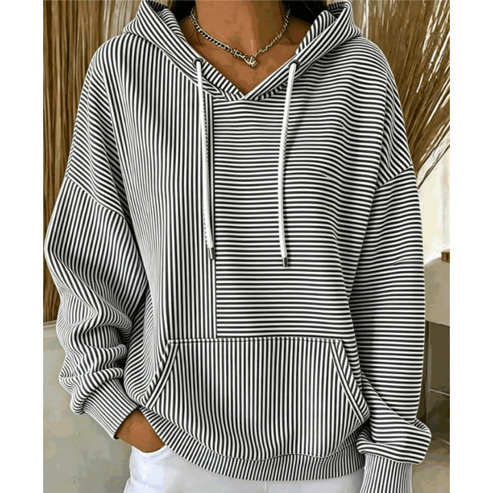Damen Oversize Kapuzenpullover mit feinem Streifenprint, Kängurutasche und V-Ausschnitt-Kapuze Drune