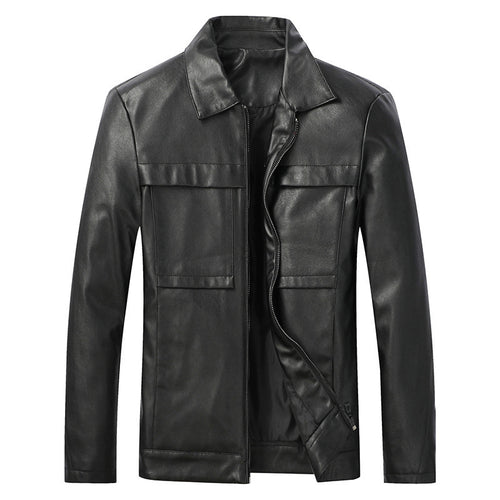 Herren Slim‑Fit Lederoptik-Truckerjacke mit Hemdkragen, verdecktem Reißverschluss und Pattentaschen Drune