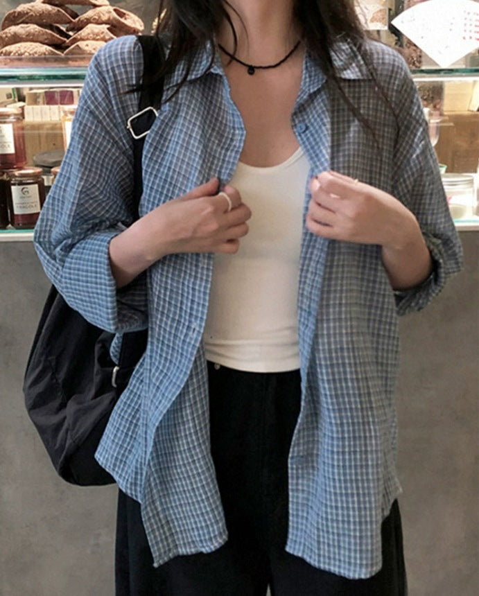 Damen Lockeres Karo-Hemd im Vintage-Look mit kastiger Oversize‑Silhouette Drune