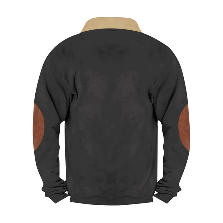 Herren Cord-Optik Halbzip-Pullover mit Teddykragen und Ellbogenbesatz Drune