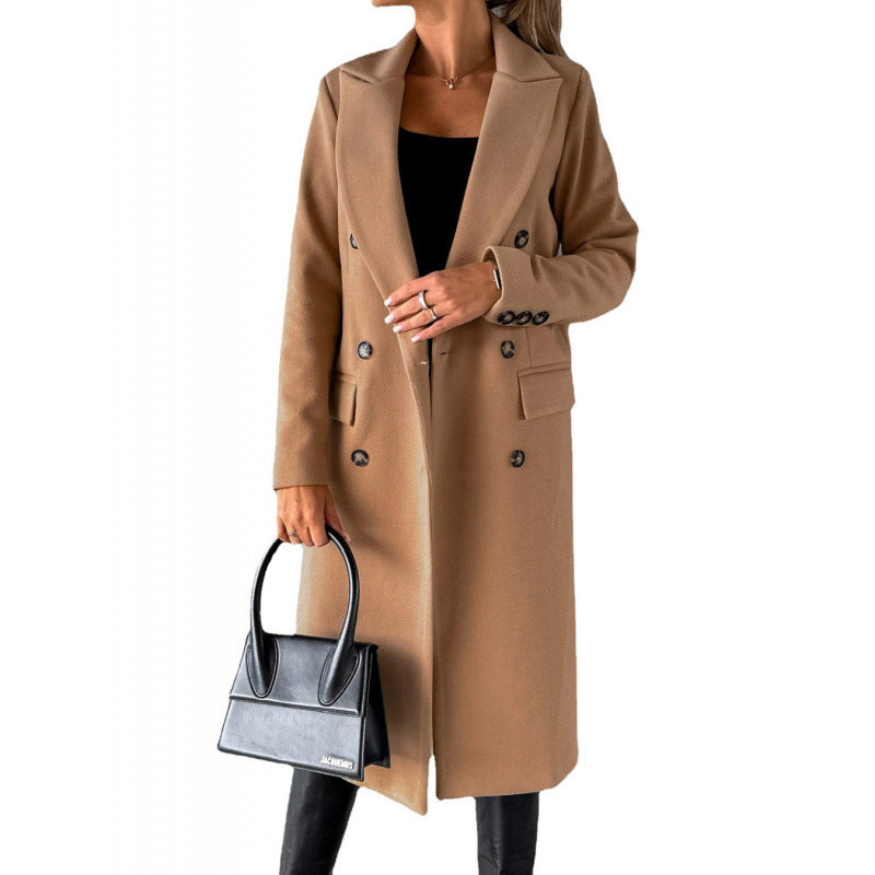 Damen Eleganter Doppelreihiger Mantel mit hochmodernem Schnitt Drune