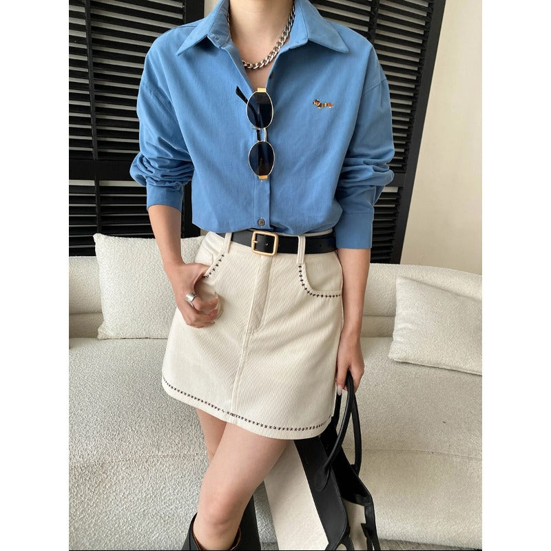 Damen lässige Überhemdjacke mit praktischen Taschen Drune