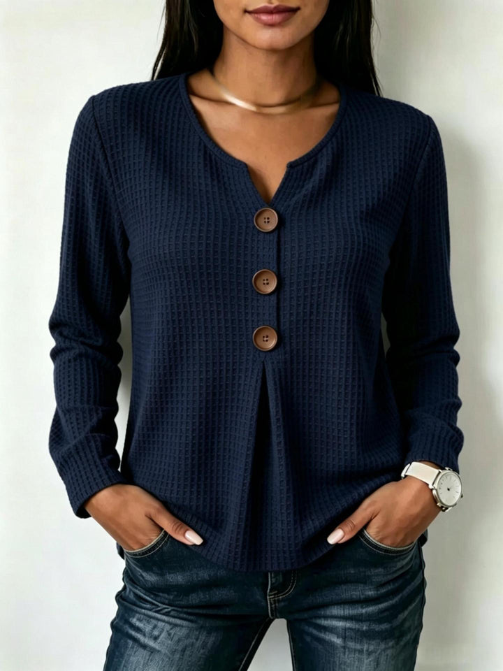 Damen Modisches Langarmshirt mit Knopfdetails Drune