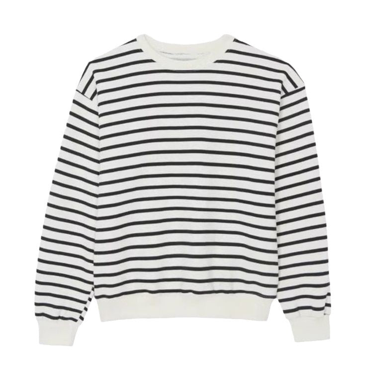 Damen lässiger gestreifter Pullover mit überschnittenen Schultern Drune