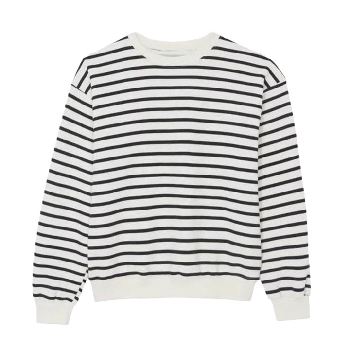 Damen lässiger gestreifter Pullover mit überschnittenen Schultern Drune