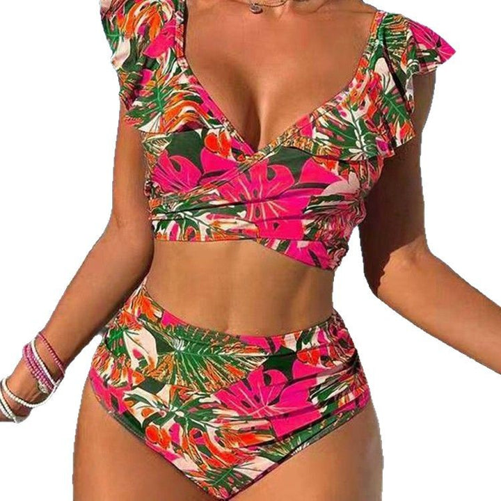 Damen Hoch-tailliertes Badebikini mit verspielten Rüschendetails Drune
