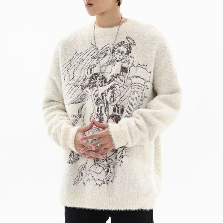 Herren Grobstrickpullover mit kreativem Motiv Drune