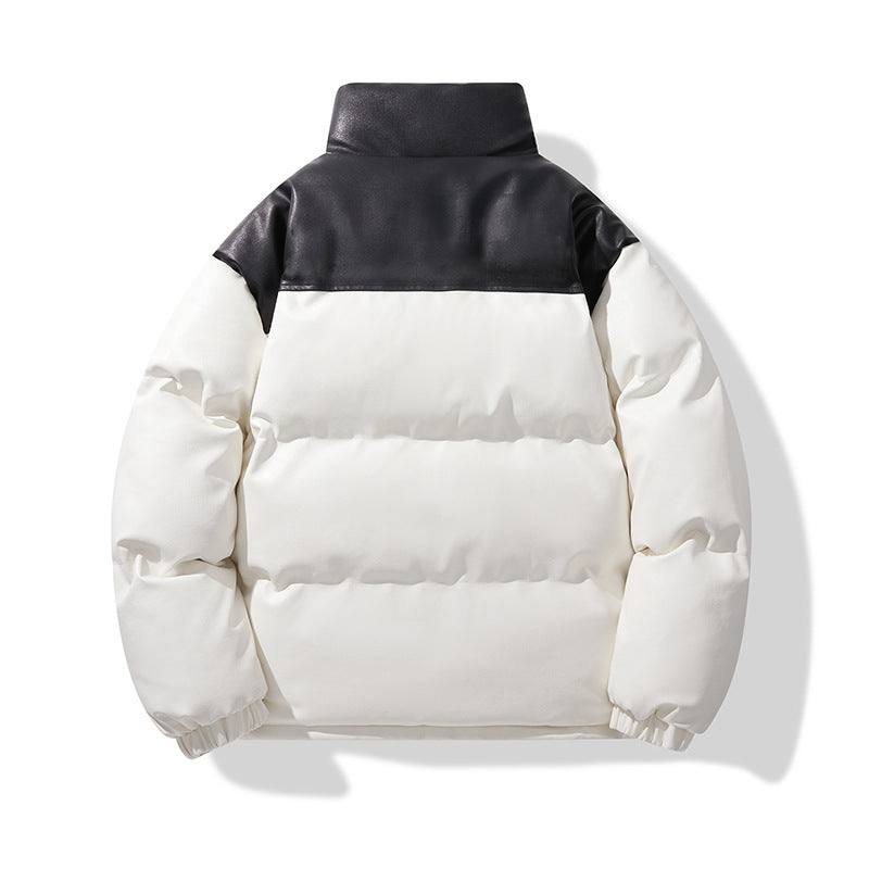 Unisex gesteppte Isolationsjacke mit Kunstleder-Schulterbesatz und hohem Stehkragen Drune