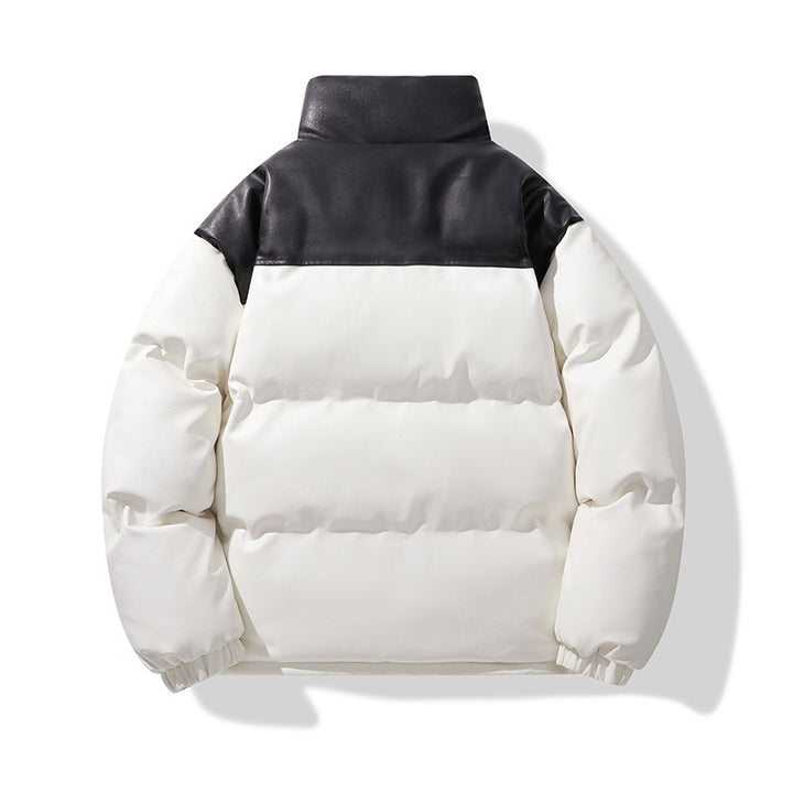 Unisex gesteppte Isolationsjacke mit Kunstleder-Schulterbesatz und hohem Stehkragen Drune