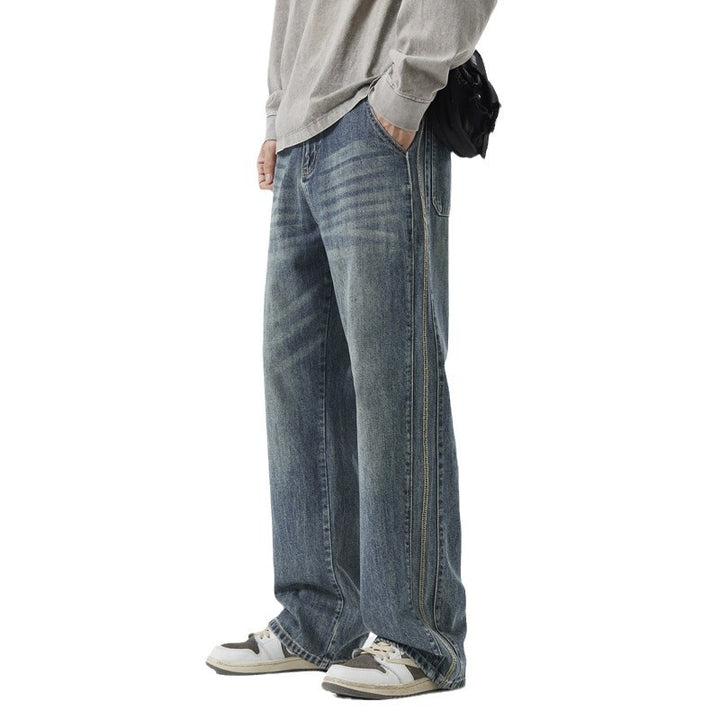 Herren Weite Vintage-Denimjeans mit Used-Waschung und geradem Bein Drune