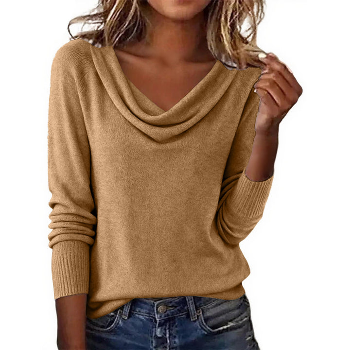 Damen Feiner Strickpullover mit Wasserfallkragen und Rippbündchen Drune