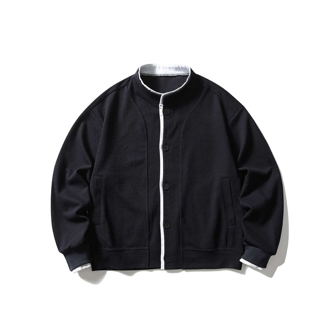 Unisex Kurz geschnittene Boxy‑Blousonjacke mit Waffelstruktur, Stehkragen und kontrastpaspel Drune