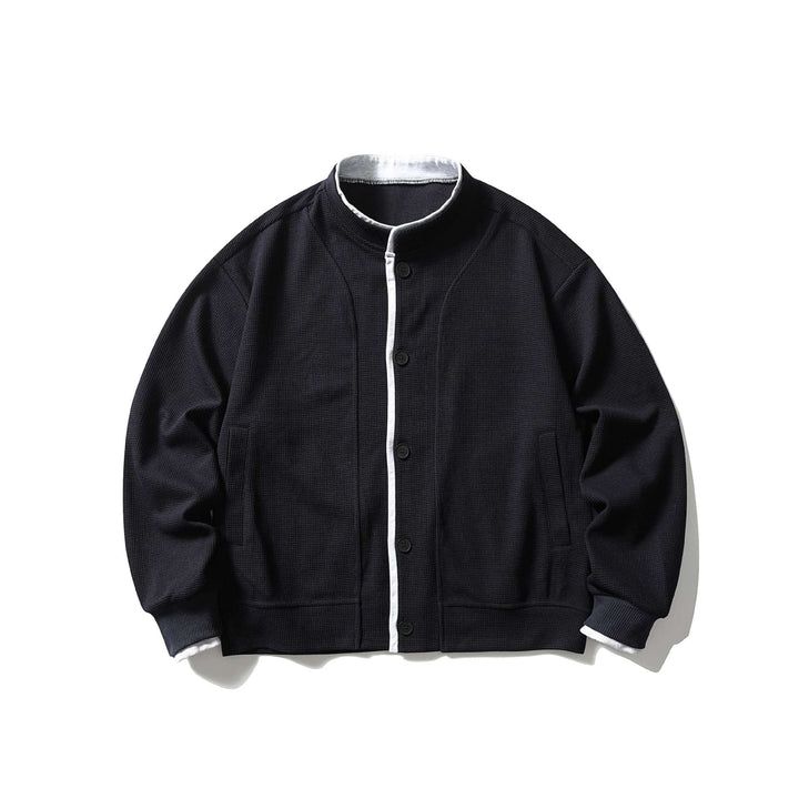 Unisex Kurz geschnittene Boxy‑Blousonjacke mit Waffelstruktur, Stehkragen und kontrastpaspel Drune