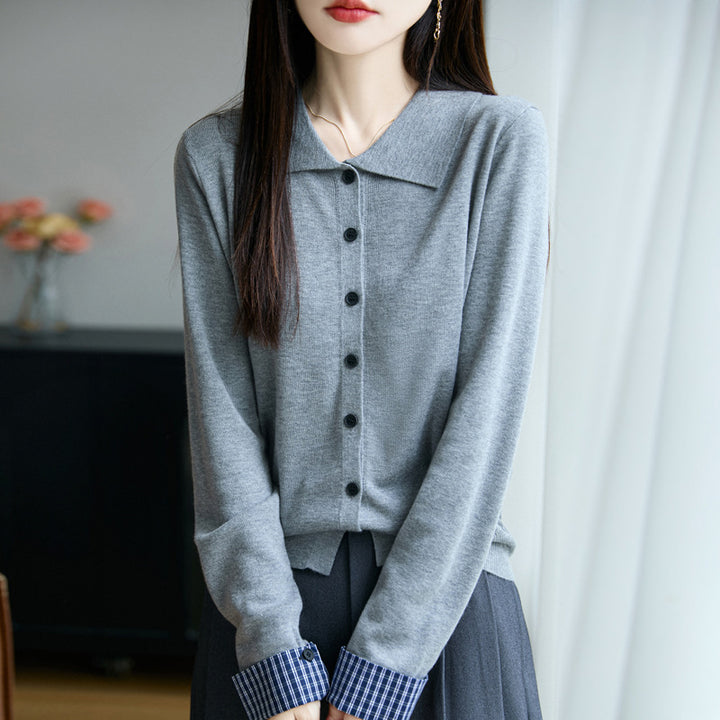 Damen Leichter Feinstrick-Cardigan mit breitem Hemdkragen und Frontknopfleiste Drune