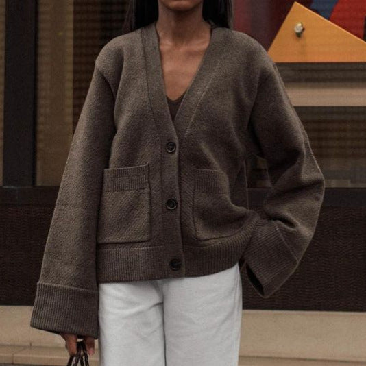 Damen Übergroßer Strickcardigan mit Taschen und V-Ausschnitt Drune