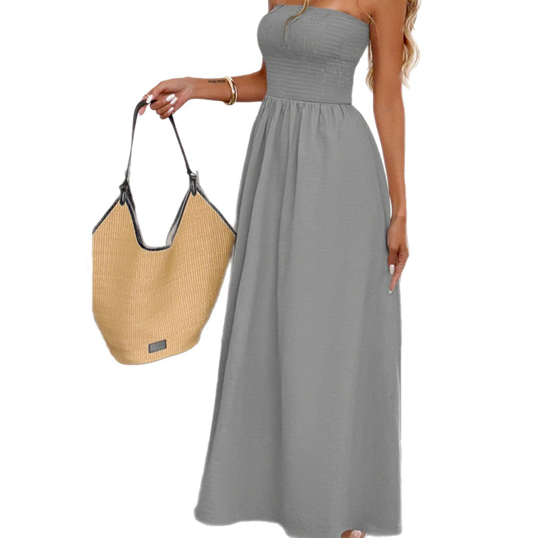 Damen Maxikleid mit gerafftem Oberteil und elastischem Bund Drune