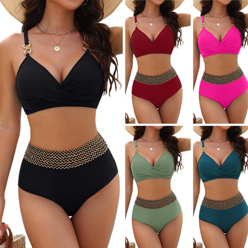 Damen Hochtaillierter Bikini mit stilvollen goldenen Akzenten Drune