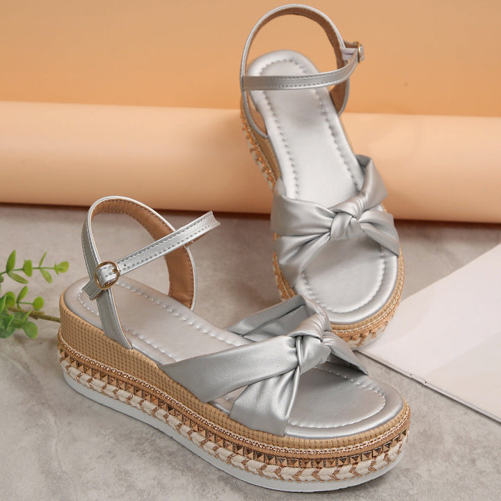 Damen Komfortable Plateau-Sandalen mit Knoten-Detail Drune