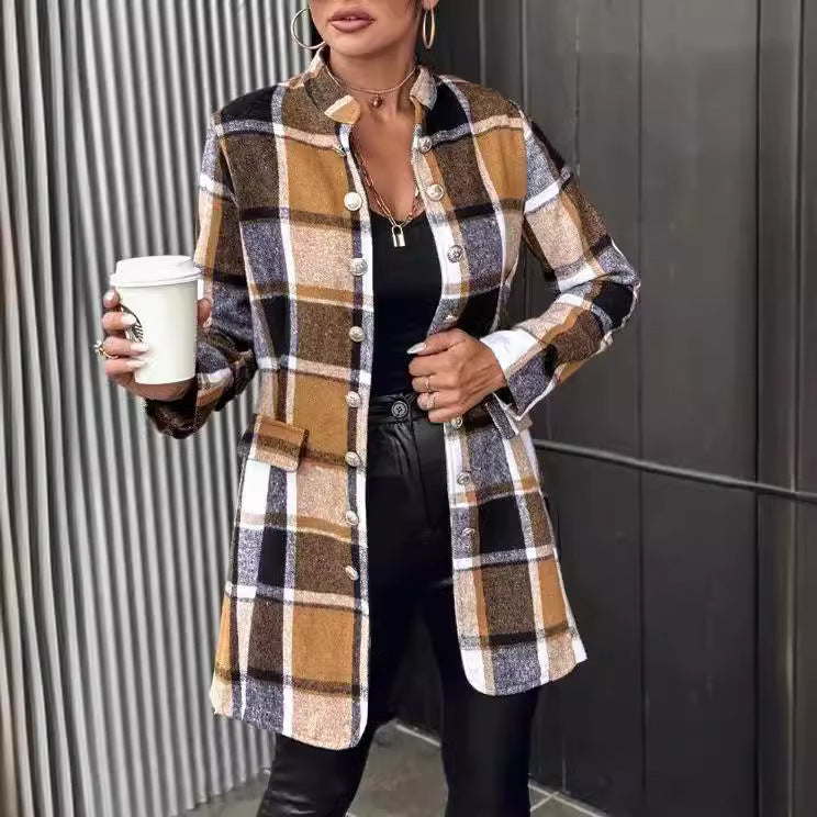 Damen Modischer Karo-Blazer aus weichem Wollmix Drune