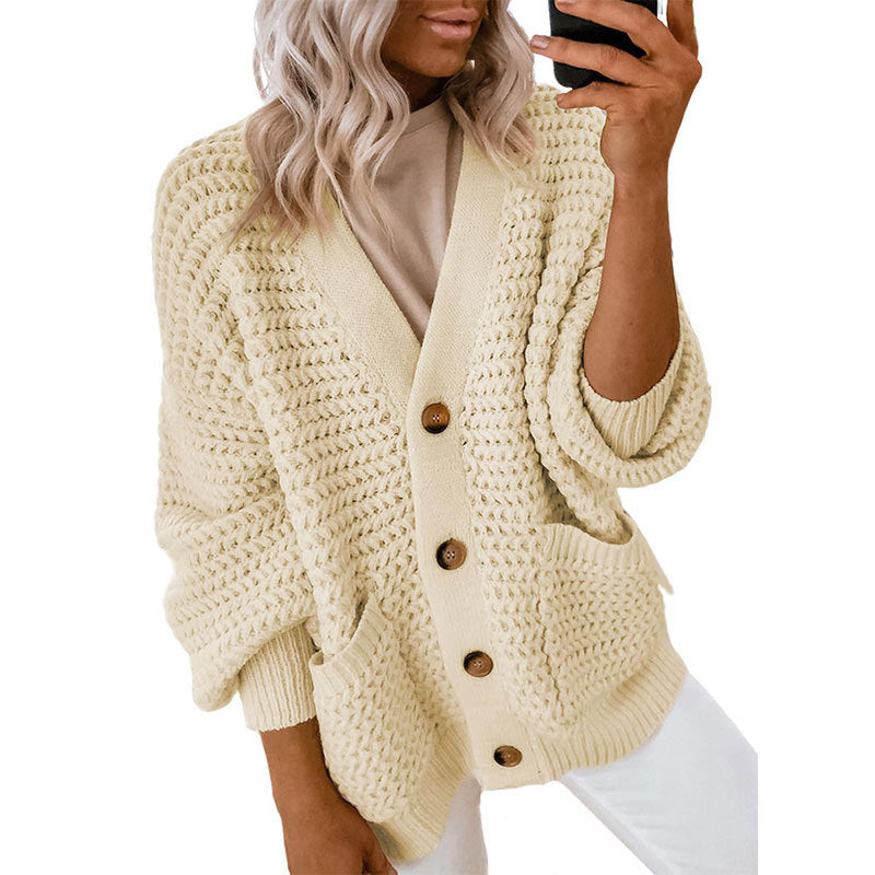 Damen Strickjacke mit dicker Textur und Knopfdetails Drune
