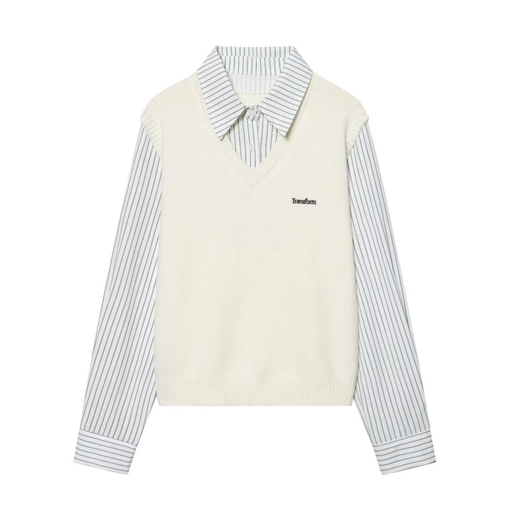 Damen Lagenlook-Hemd mit V-Ausschnitt Strickweste Drune