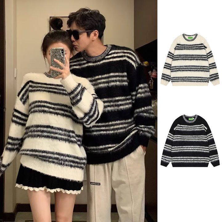 Damen Gemütlicher, gestreifter Grobstrickpullover Drune