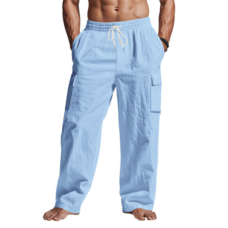 Herren nan lockere Cargo-Freizeithose mit elastischem Tunnelzugbund und mehreren Taschen Drune