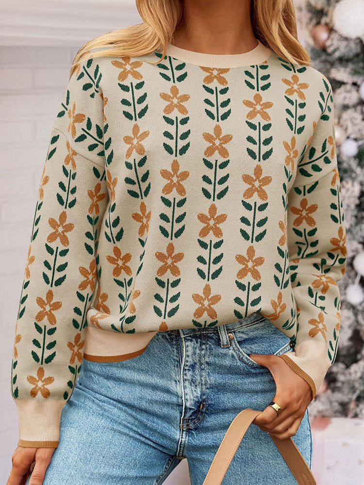 Damen Strickjacke mit floralem Design und Knopfdetails Drune