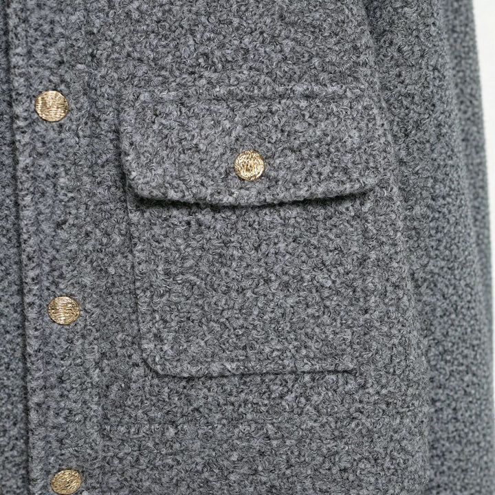 Damen Bouclé Cropped Jacke mit Goldknöpfen und aufgesetzten Pattentaschen Drune