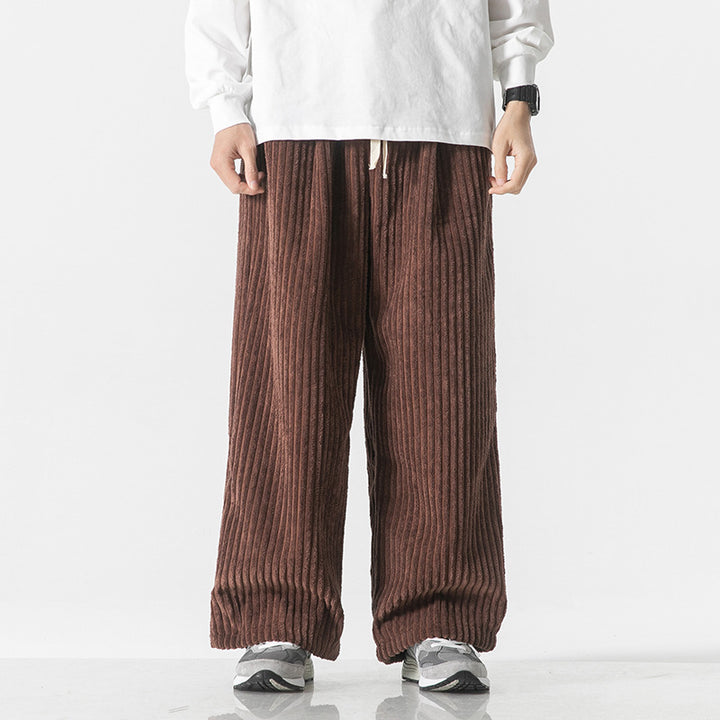 Herren Weit geschnittene Cordhose mit Tunnelzugbund und markanter Rippenstruktur Drune