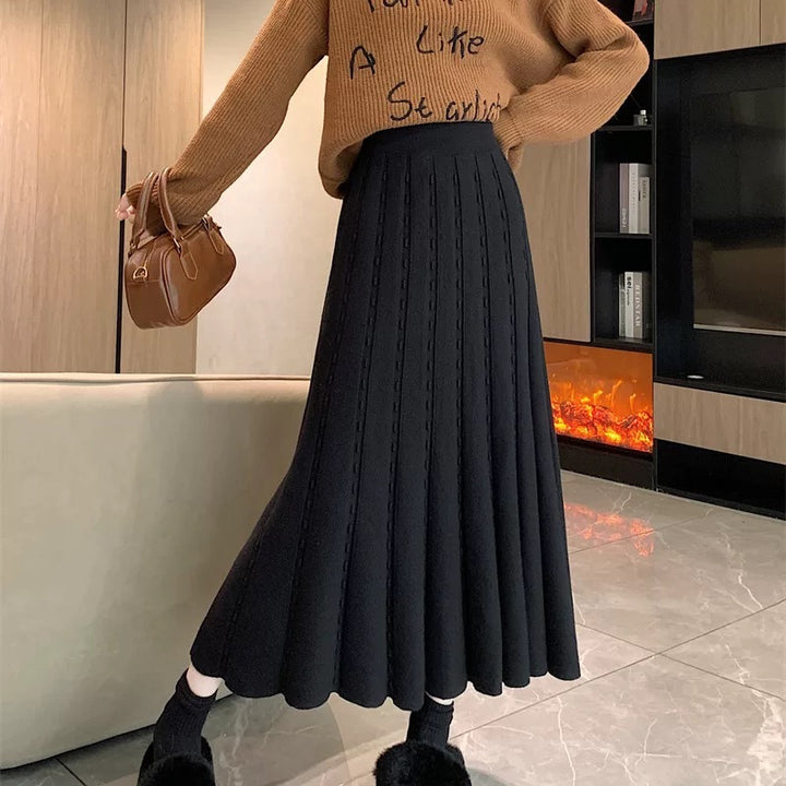 Damen Eleganter Plisseerock mit gehäkeltem Muster Drune