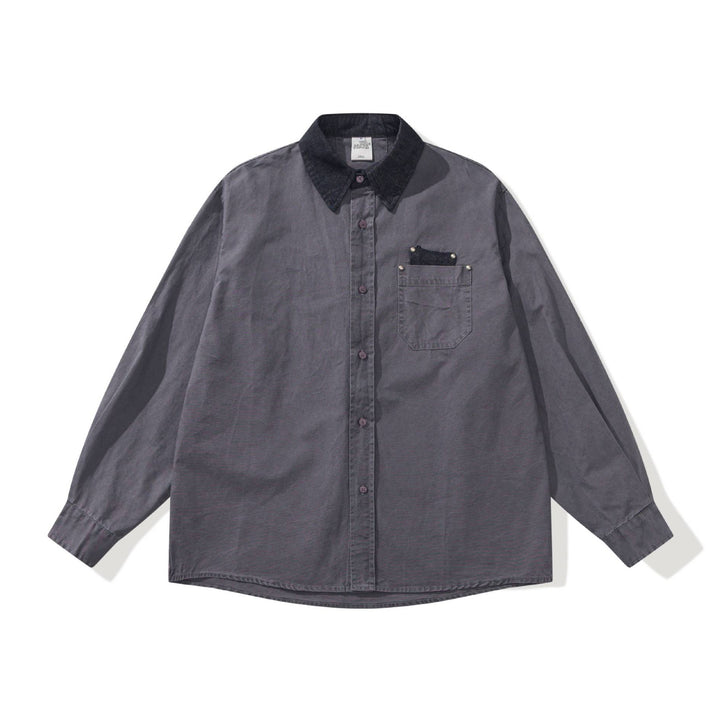 Herren Oversize‑Hemdjacke mit kontrastierendem Cordkragen und dekorativer Brusttasche Drune