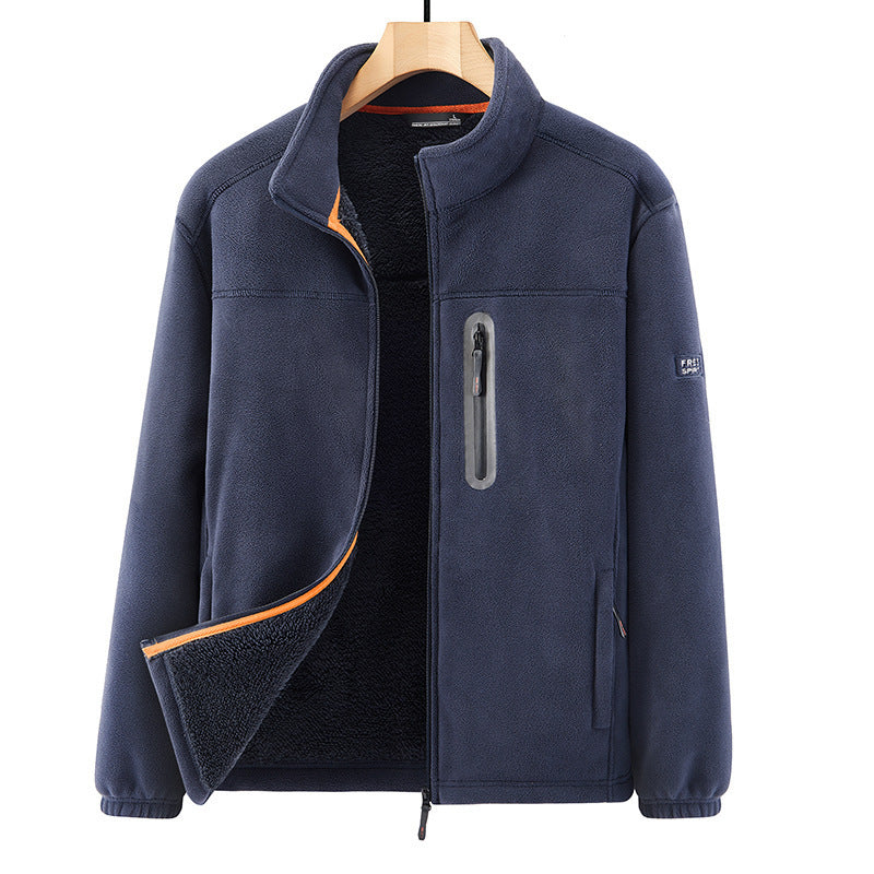 Herren Microfleece-Outdoorjacke mit wasserdichter Brusttasche, Stehkragen und Teddyfleece-Innenfutter Drune