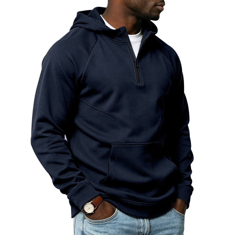 Herren Kapuzenpullover mit Kurzreißverschluss, Kängurutasche und Raglanärmeln Drune
