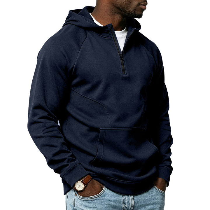 Herren Kapuzenpullover mit Kurzreißverschluss, Kängurutasche und Raglanärmeln Drune
