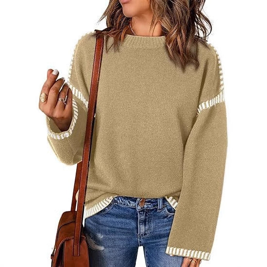 Damen modischer Pullover mit strukturiertem Material und streifenförmigen Details Drune
