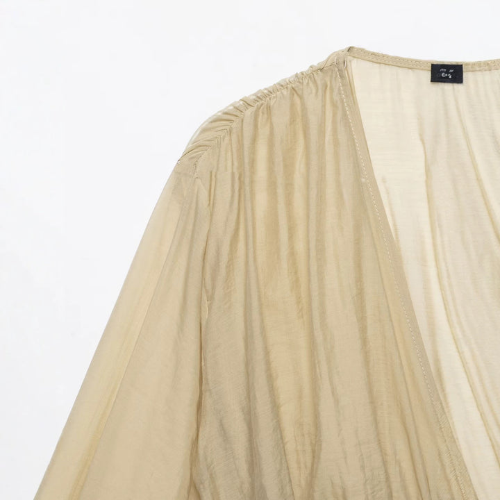 Damen Tailliertes Corsagen-Top mit transparenten Ballonärmeln und tiefem V‑Ausschnitt Drune