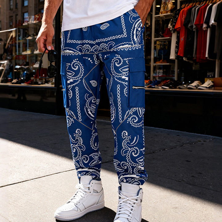 Herren Cargo-Jogginghose im Bandana-Print mit Cargo-Taschen & elastischem Bund Drune