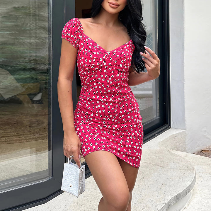 Damen Blütenmuster Mini-Kleid mit Puffärmeln Drune