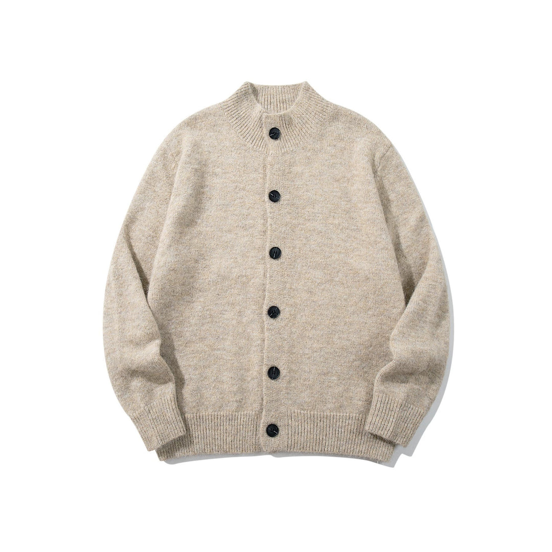 Unisex Grobgestrickte Bouclé-Cardigan mit Stehkragen und Knopfleiste Drune