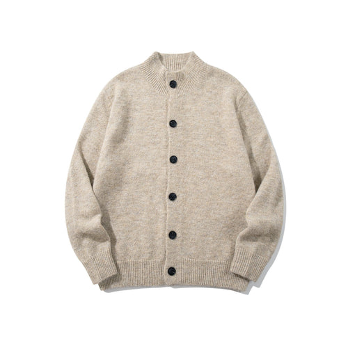 Unisex Grobgestrickte Bouclé-Cardigan mit Stehkragen und Knopfleiste Drune