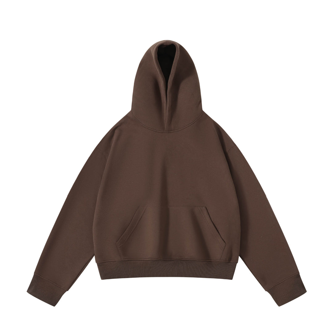 Unisex schwerer Oversize-Kapuzenpullover mit doppellagiger Kapuze Kängurutasche und breitem Rippbund Drune