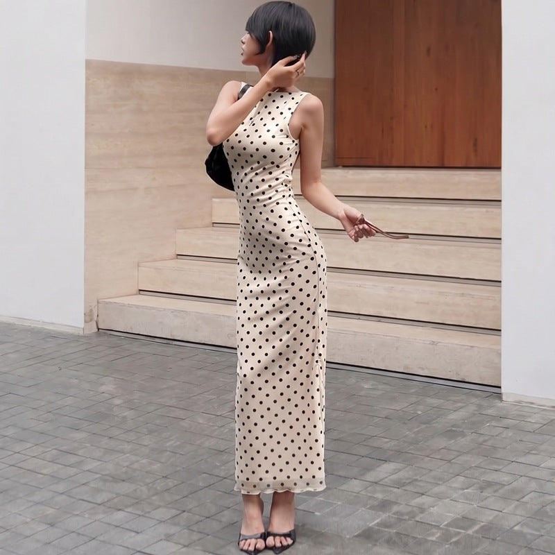 Damen Elegantes Maxikleid mit Punktdesign und figurbetontem Schnitt Drune