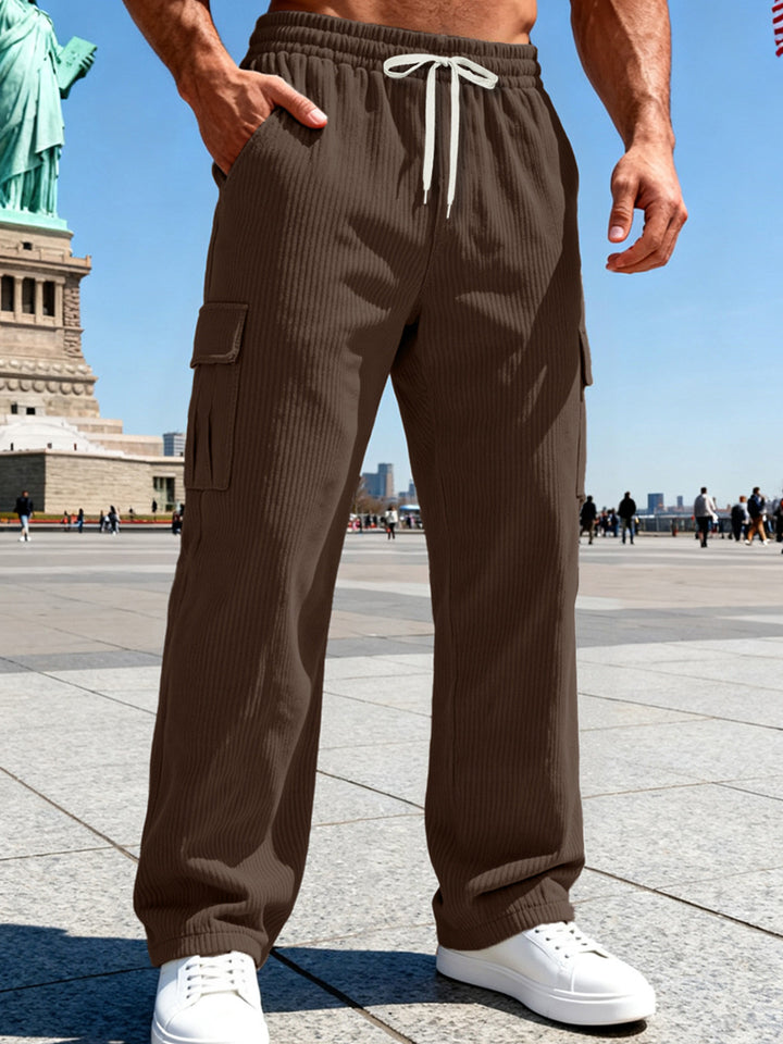 Herren Gerippte Cargo-Freizeithose mit Tunnelzug und Elastikbund Drune