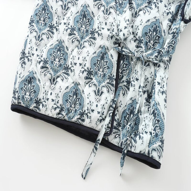 Damen elegante Jacquard-Jacke mit Bindegürtel und luxuriösem Muster Drune
