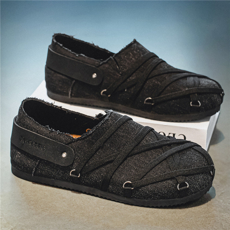 Herren lässige Slipper im Denim-Look mit elastischen Riemen, verstellbarem Fersenriemen und profilierter Gummisohle Drune