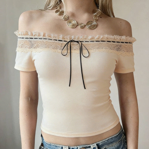 Damen Off-Shoulder Oberteil mit Spitzenverzierungen und taillierter Passform Drune