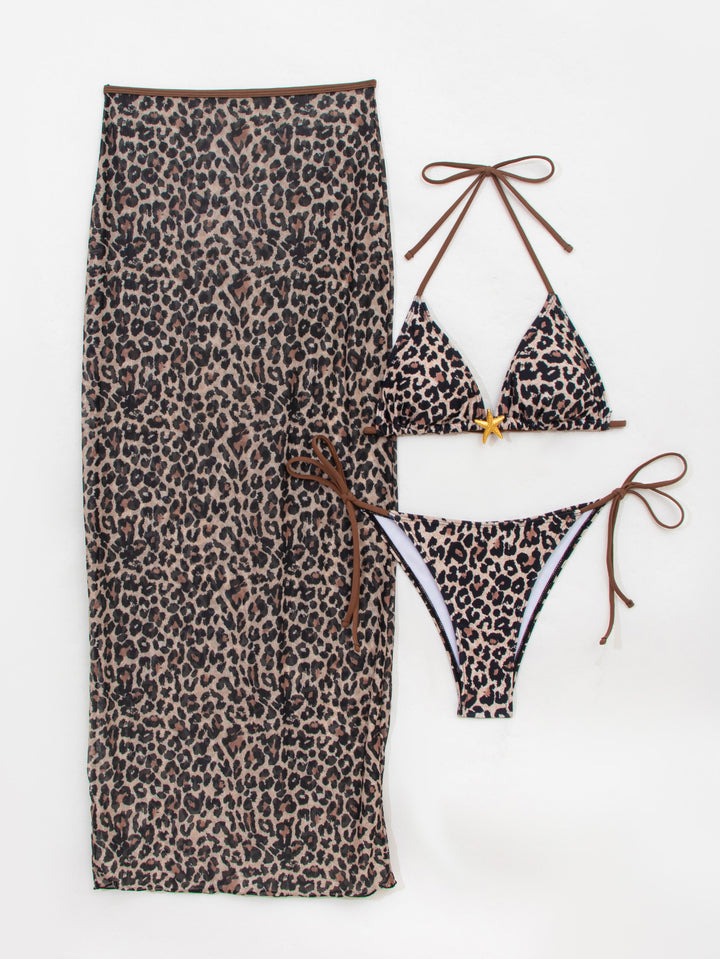 Damen Triangel-Bikini mit elegantem Wickelrock und tierischem Muster Drune