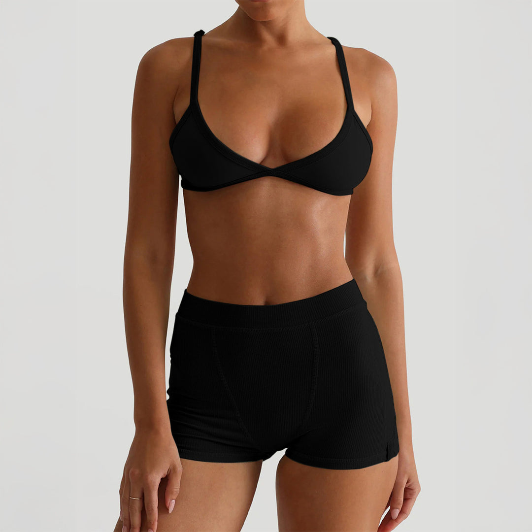 Damen Sport-Bustier und Shorts-Set mit hohem Bund Drune